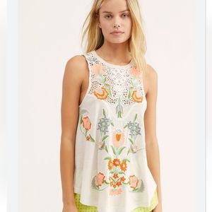 free people flower power tank white floral crochet high neck tank top